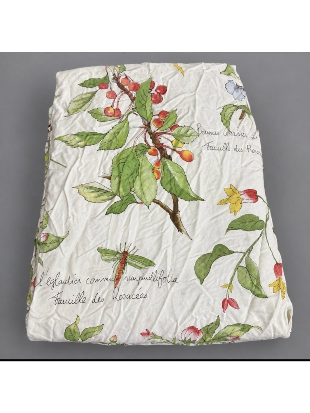 POTTERY BARN Twin French Botanical Floral Dragonfly Print Cotton Duvet Cover